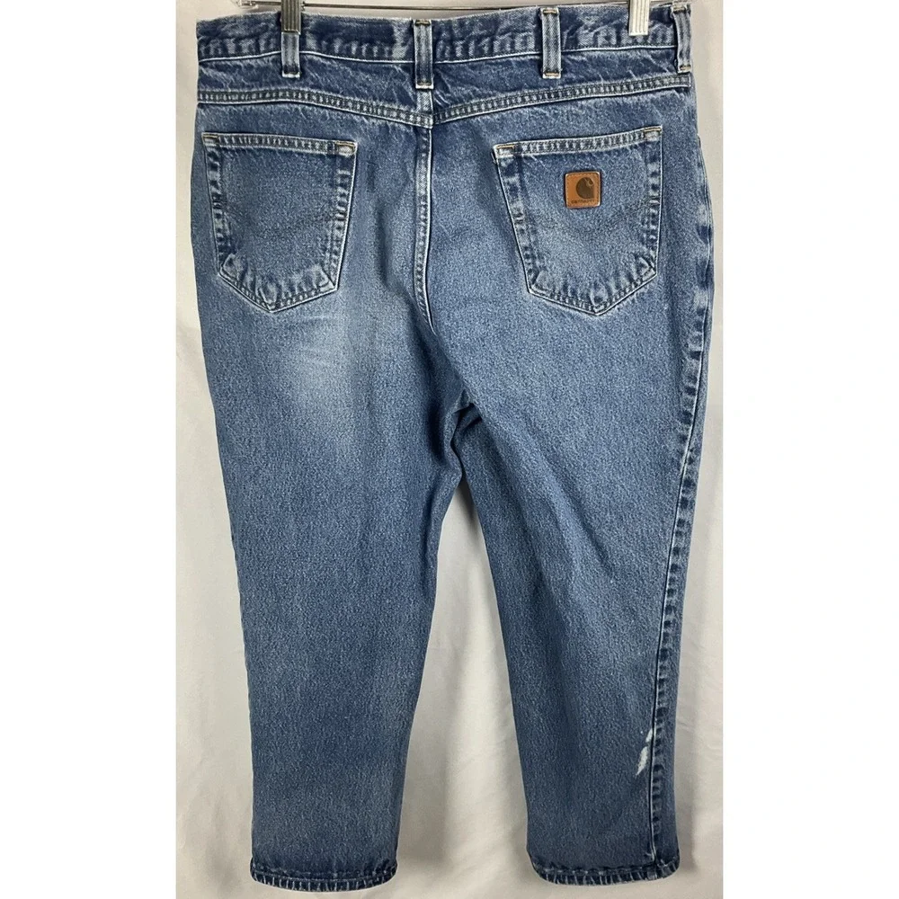 Carhartt Relaxed Fit Jeans Mens 38x30 Blue Workwear Heavyweight Denim Cotton Zip